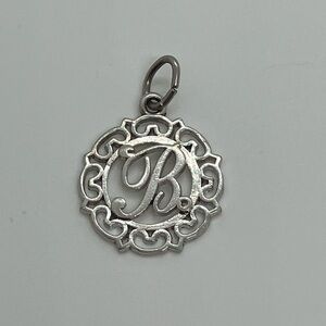 Vtg 925 Sterling Silver Fancy Letter B Round Charm / Pendant